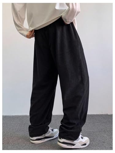 SOLY HUX Men's Corduroy Pants Drawstring Elastic Waist Baggy Straight Leg Pants with Pockets2