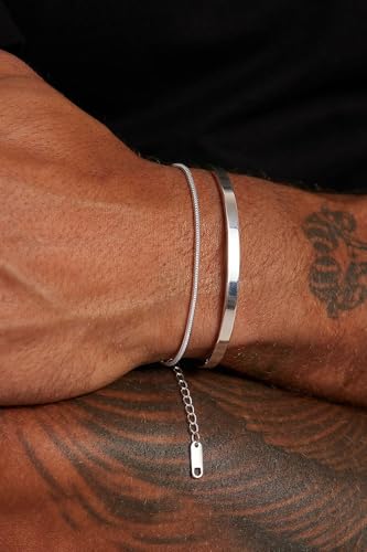 Image of Moodear Bracelet Set for Men, Sterling Silver Gold Plated Chain Bracelet Set