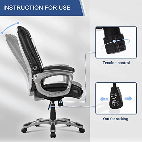Zunmos Home Office Executive High Back Ergonomic Desk Height Managerial Rolling Swivel Chair With Adjustable Lumbar Support, Faux Leather, Black #TOP6