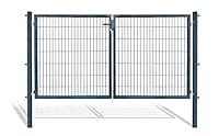 Doppelflügeltore für Stabmattenzaun, grün oder anthrazit, verschiedene Höhen wählbar - inklusive Pfosten und passenden Anschlussstücken (Doppeltor H 140 x B 300 cm, anthrazit)