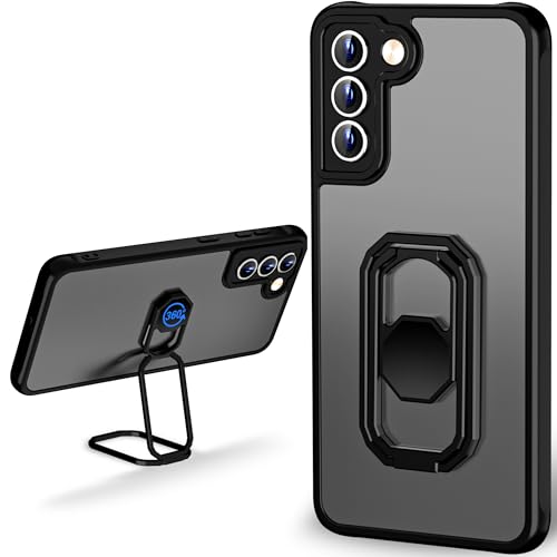 WINTONG Funda para Galaxy S21 con soporte de metal, funda trasera mate con soporte de doble anillo, soporte para dedo, plegable y ajustable, funda protectora translúcida a prueba de golpes, color