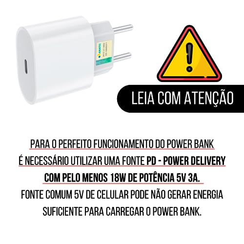 Power Bank sem Fio Indução 20.000mah compatível com iPhone e Samsung Galaxy (Preto)