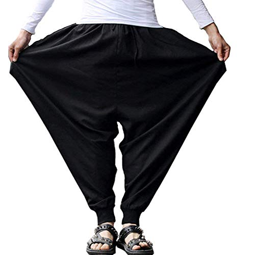 ellazhu Men's Harem Pants Elastic Waist Black Sweaterpants for Men Yoga David Rose Costume Baggy Joggers GYM22 A4
