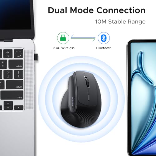 UGREEN Ergonomic Wireless Mouse, Bluetooth & 2.4G Wireless, Quiet Clicks - image 2