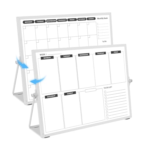 KODAPAGE Double-Sided Whiteboard Calendar Weekly and Monthly Planner for Desk and Wall Chores Board for Family Planning Meal and Memo 40x30cm