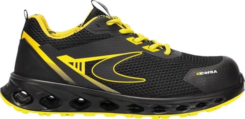 COFRA GAIT Sicherheitsschuhe für Herren und Damen S1P, Arbeitsschuhe, Obermaterial aus atmungsaktivem Stoff, niedrig, bequeme Passform, Schwarz Gelb, 43 EU