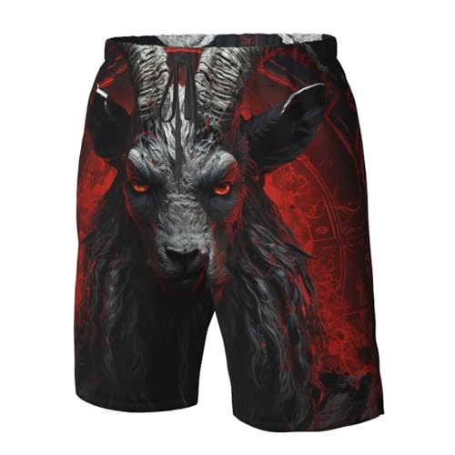 Satanic Demon Goat Dark red Mens Swim Trunks Swim Board for Teen Shorts Surf Swimming Beach Trunks Small3