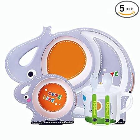 AdiChai Eco Friendly Bamboo Fiber Elephant Children's Dinnerware Baby Cute Tableware Set