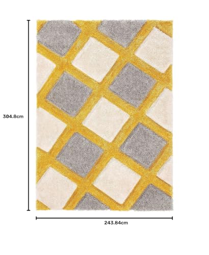 Image of Handwoven 3D Carved Super Soft Fur Rectangular Rug And Carpet For Living Room, Bedroom, Under Dining Table, Interior Decoration (8X10 Feet, Mustard Yellow /Silver Grey /Ivory)