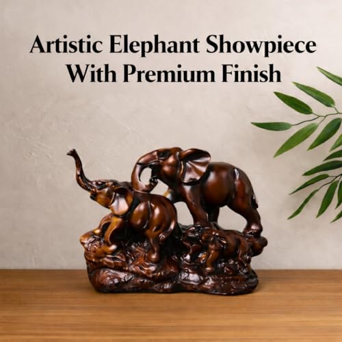 Image of ARMONIA Majestic Elephant Showpiece | Polystone Elephant Family Statue Figurine for Home Decor, Living Room Showpiece & Office Desk | Fengshui Vastu Lucky Elephant | Gift Item for Housewarming
