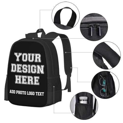 Custom Backpack for Men Women, Custom Personalized Text Image Backpack, Customize Laptop Backpack for Unisex, Custom 17In Casual Travel Backpack Black4
