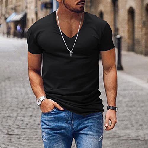 Muscle Men’s V Neck Shirts Casual Short Sleeve Gym Athletic T Shirt Fashion Tee Top Workout Bodybuilding Shirts2