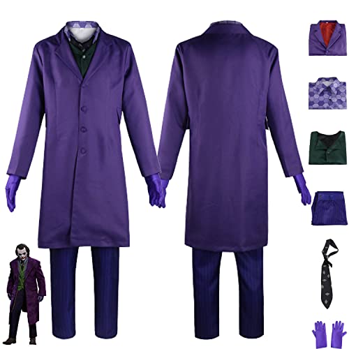 El caballero oscuro Heath Ledger Cosplay traje Joker gótico púrpura uniforme chaqueta camisa...