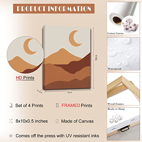 Sunset Sunrise Moon Framed Canvas Wall Art, Abstract Landscape Boho Wall Decor, Moon Phases Wall Painting For Living Room Bedroom Office Home Decor Set Of 4, 8X10In (Framed) #TOP1