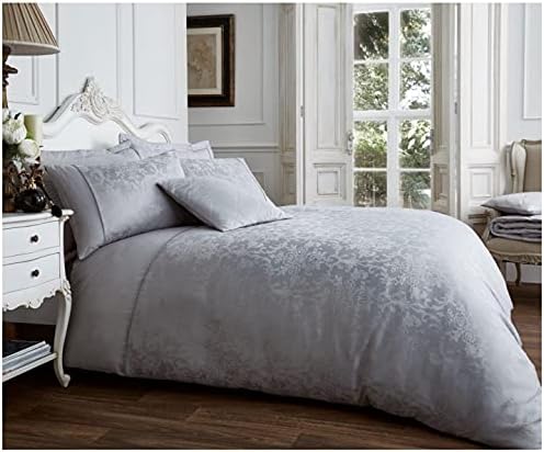 GC GAVENO CAVAILIA Soft & Cosy Fancy Glitter Royal Damask Double Duvet Set, Luxury Shiny Blossom Breathable Quilt Bedding Cover, Cream