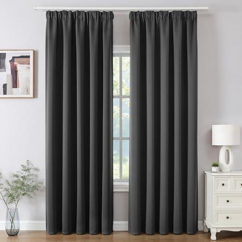 CUCRAF Cortinas Opacas con Cinta Fruncidora 2 Unidades H245 x B140 cm Termoaislante Aislante Acústico Blackout para Salón Dormitorio