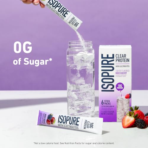 Image of Isopure Clear Protein Stick Pack, Mixed Berry, 20 Count (Pack of 1)