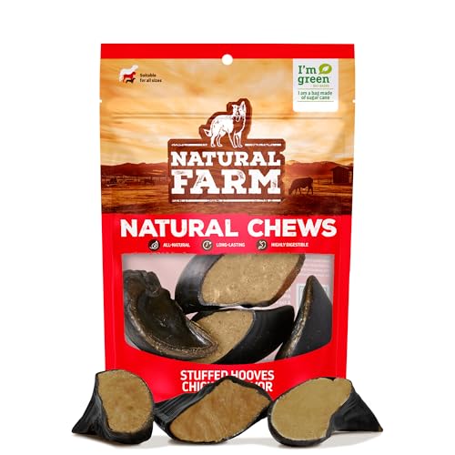 Natural Farm Chicken Filled Cow Hooves for Dogs (4-Pack), Long-Lasting Natural Hoof Beef Bone Treats, Best for Small, Medium & Large Dogs