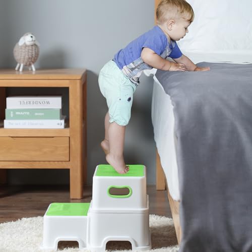 Image of Victostar Toddler Step Stool,2 Kids Step Stool for Bathroom Sink,Baby Potty Stool with Anti-Slip Surface and Rubber Bottom,Plastic Stool with Handle for Toilet Potty Training Bathroom Kitchen