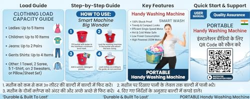Image of Portable Handy Mini Washing Machine | Powerful 100% Copper Motor | 3 Adjustable Turbo Speed Levels | Heavy Duty Performance | Energy Saving Compact Bucket Washer for Home, Hostel, Travel & Daily Use