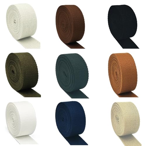 32mm Coton 9 couleurs x 2 mètres (18 mètres) Lot de sangles pour confection de sacs bananes sacs à dos anse