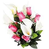 Ystyle Rosas Flores Artificiales Decoracion, 55cm Altura Calla Lily Ramo De Flores, Centro De Mesa Flores, Ramo De Rosas para Novia Bodas Hogar Hotel Jardín Fiesta Habitación Exterior, Rosa