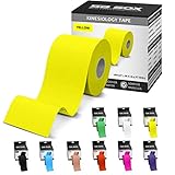 SB SOX Original Cotton Kinesiology Tape Roll – Best Latex Free Athletic Tape for Muscles/Joints – Waterproof, Stretchy, and Gentle on Skin (16ft) (Yellow)