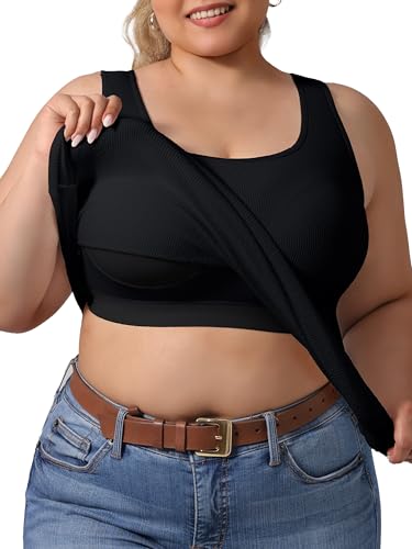 Image of Plus Size U-Back Casual Workout Tank Tops for Women with Built-in Bra, Padded Racerback Gym Athletic Yoga Tops
