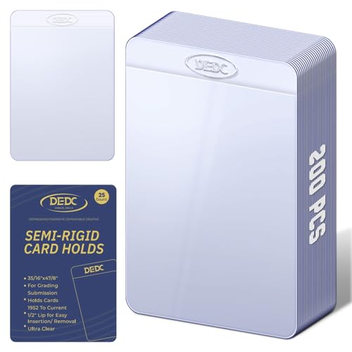 DEDC 200Pcs Semi Rigid Card Holder Semi Rigid Card Sleeves 1/2 Lip Semi-Rigid Tall Card Holders Trading Card Sleeve for PSA SGC BGS CSG Graded Card Protector