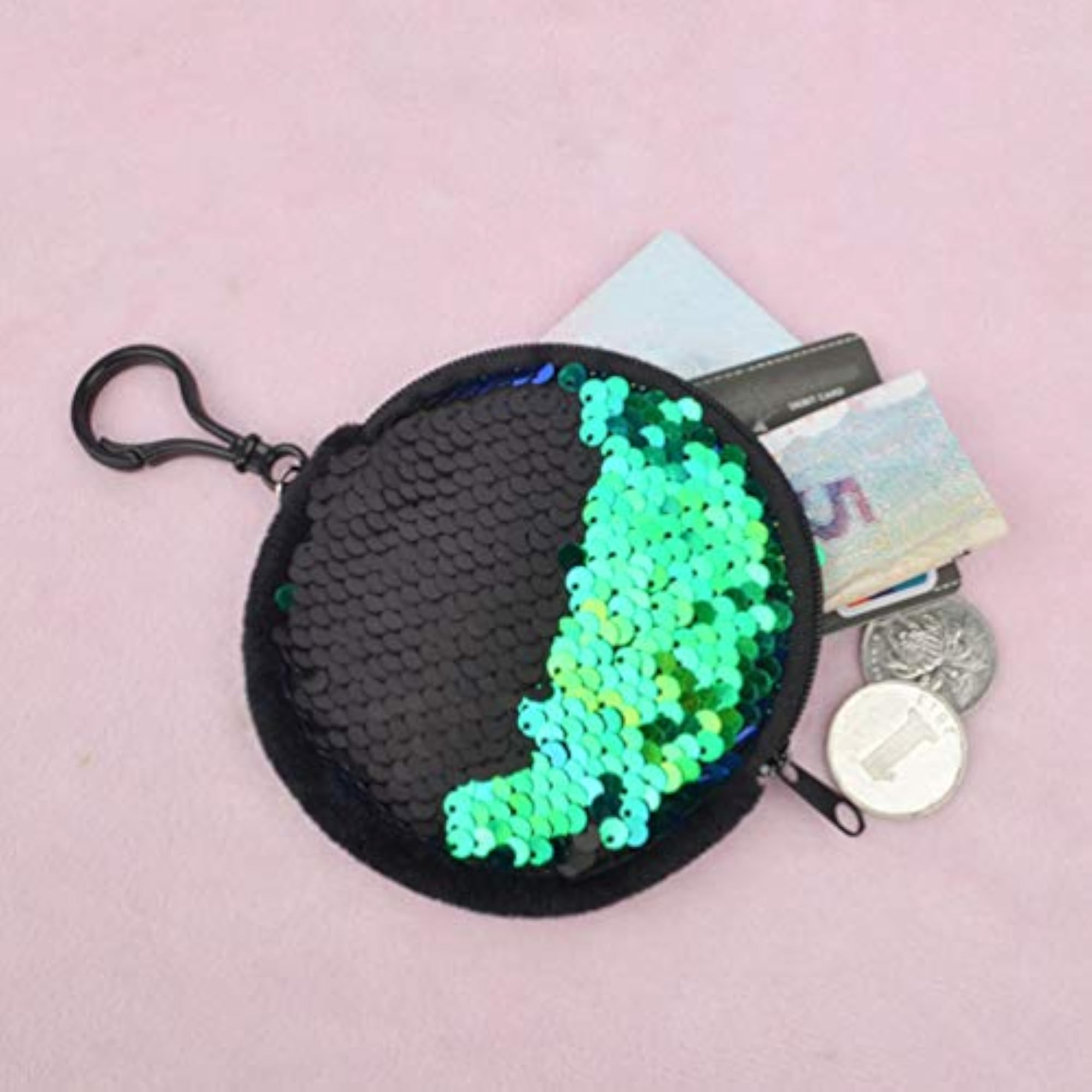 Mini Coin Purse with Keychain, Glitter Sequin Pouch, 6PCS
