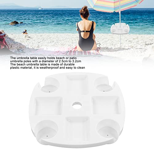 Jwthee Beach Umbrella Table Tray, Beach Cup Holder Umbrella Table Tray Beach Umbrella Cup Holder with 4 Cup Holder for Snack Drink Snack Compartments for Beach Patio Garden Swimming Pool