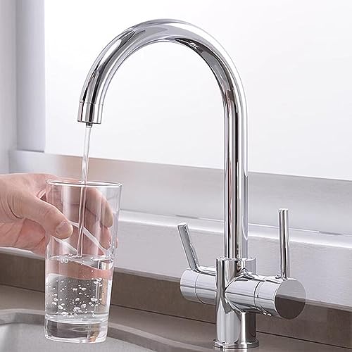 Mitigeur cuisine 3 voies eau pure chaude froide avec rotation 360 finis chrome