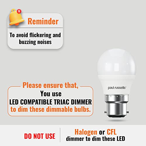 paul russells LED Golf Ball, Dimmable Bayonet Fitting Light, 5.5W 470LM B22 G45 LED Bulbs, 40w Equivalent, 2700K Warm White - Image 2