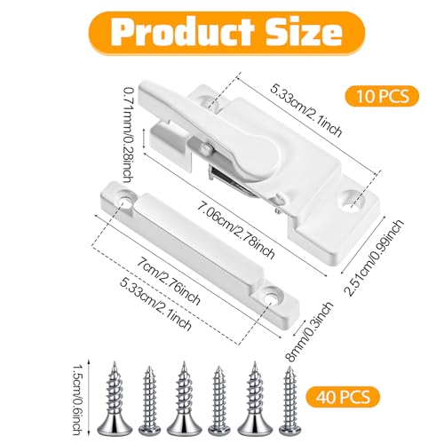 10-Pack Universal Window Sash Locks, White Iron Cam Action Latches for Double & Single-Hung and Horizontal Sliding Windows