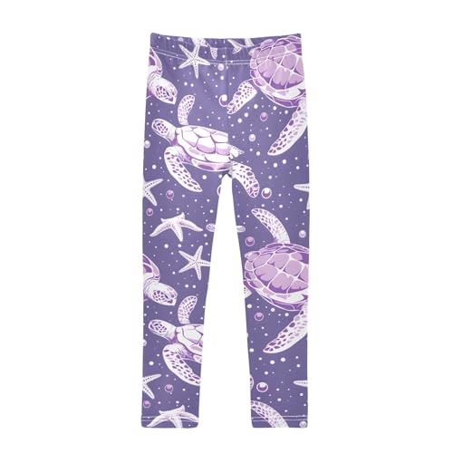 Purple Sea Turtle Girls Leggings Soft Stretch Workout Yoga Dance Pants for Kids Casual Tights