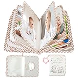 Álbum de bebé de tela, 17 imágenes, 16,5 x 11,2 cm, álbum de fotos para bebé con espejo de seguridad y ganchos, álbum de bebé de Mi primer año, seguro y sin sabor para recién nacidos, niños pequeños