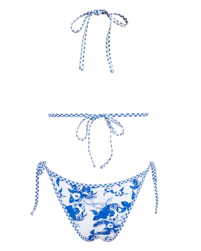 Image of Women's Triangle Bikini Set String Swimsuit Print Tie Smocked Ruched Two Piece Bathing Suit