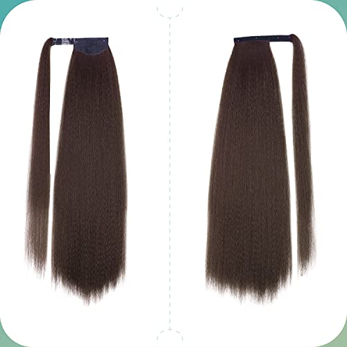 Wiger Long Kinky Straight Ponytail Extension Brown Yaki Straight Ponytail Wrap Around Yaki Clip In Hairpiece 30 Inch Synthetic Afro Kinky Hair For Women #TOP1
