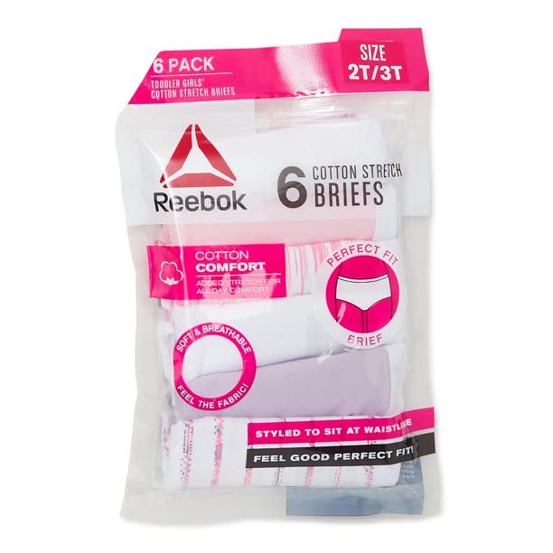Reebok 6-Pack Toddlers Girls Soft Underwear Cotton Stretch Briefs(Pink-Purple-4T/5T)2