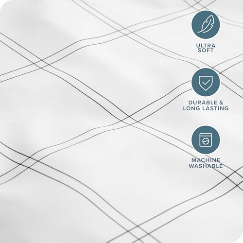 Image of Bare Home Microfiber Pillow Cases - Standard /Queen Size Set of 2 - Cooling Pillowcases - Double Brushed - Pillowcases 2 Pack - Easy Care (Standard, Modern Plaid - White /Grey)