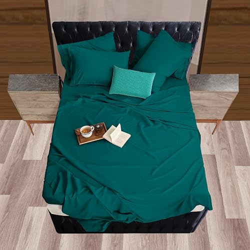 Image of Mocassi Queen Sheet Set - Luxury Hotel 1800 Premier Bedding Sheets & Pillowcases - Ultra Soft Breathable & Cooling Bed Sheets - Deep Pocket - Wrinkle Resistant - 6 Piece Set - Queen, Marine Blue