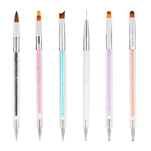 Sunwuun 6 Piece Nail Brush Set, Nail Art Dotting Pens Kit Includes Acrylic Rhinestone Crystal Brush Salon Decoration…