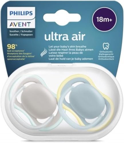 Philips Avent SCF349/01, 2 Ultra Air Orthodontic Dummies and BPA, from 18 Months, Extra Firm Teat