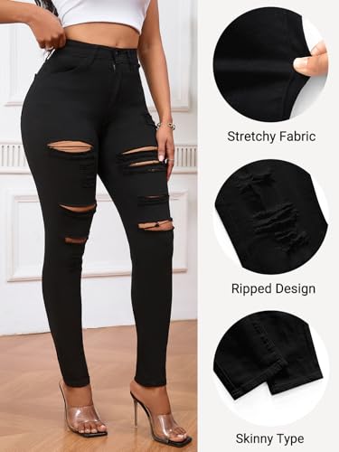 LONGBIDA Skinny Ripped Jeans for Women High Waisted Stretch Butt Lifting Jeans Slim Fit Distressed Denim Pants Jeggings Jeans