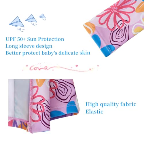 Image of UMELOK Baby Girl One Piece Swimsuit Infant Rash Guard Bathing Suit | UPF 50+ Sun Protection Swimwear,Full Zip,Long Sleeves,Soft And Comfortable Fabric,Swimming Pool,Beach