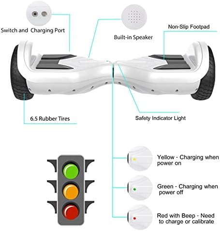 SISIGAD 6.5" Hoverboard, A18 Model, Self Balancing Electric Scooter, Bluetooth Hoverboard for Kids and Adults