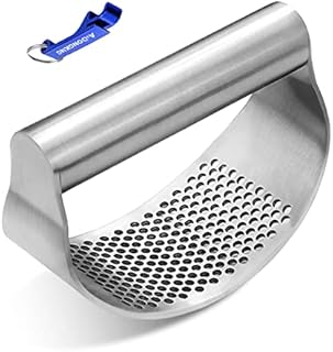 AmDONGKING Garlic Press Rocker, Stainless Steel Garlic Crusher Mincer with Bottle Opener