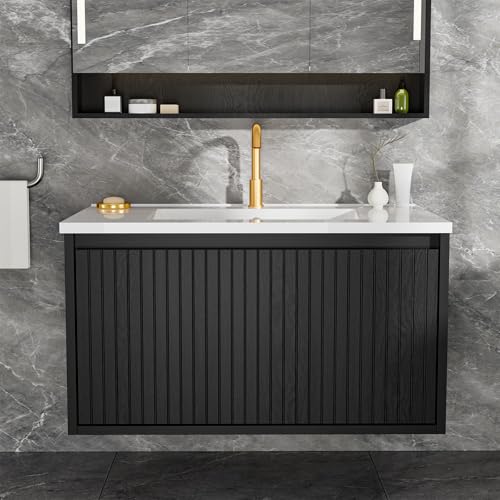 MELAABUU 30" Fluted Bathroom Vanity with Sink,Floating Bathroom Vanity Cabinet