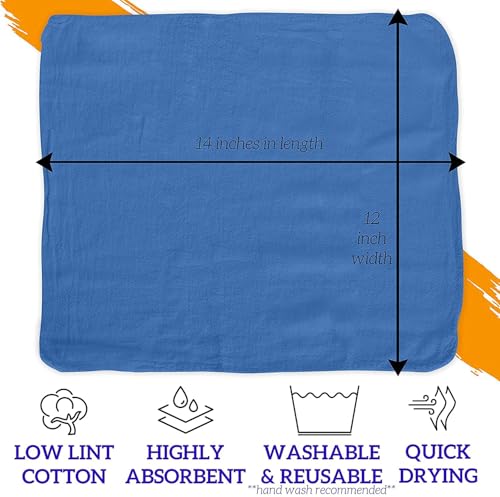 Image of GREEN LIFESTYLE Shop Towels 12 inch x 14 inch 100 Pack - Blue Cotton Shop Towels, Cleaning Rags Bulk, Reusable Shop Rags, Absorbent Terry Cloth Cleaning Towels for Garage, Industrial and Housekeeping Use