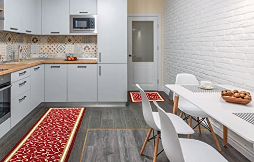 Gloria Non Slip Rubber Back Kitchen Rug Kitchen Runner Kitchen Mat Carpet For Kitchen Anti Slip Stair Treads (Red, Kitchen Set (20"X59" And 20"X30")) #TOP5